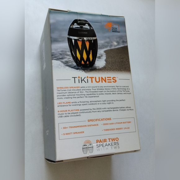 TikiTunes Portable Speaker with Ambient Flame Light Water Resistant - Picture 4 of 11